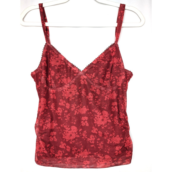 Princess Polly Attention On Me Y2K Floral Babydoll Dark Fairy Red Sheer Camisole - Picture 3 of 13